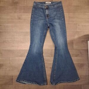Womens extreme flare jeans blue denim with a boho vibe Hippie festival wear